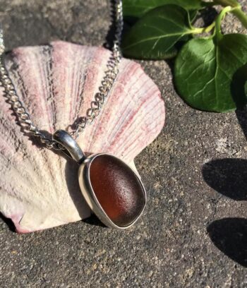 Brown Seaglass and Sterling silver Pendant